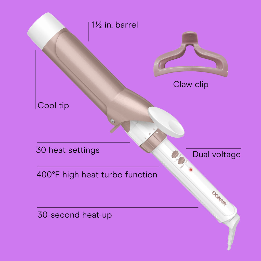 Conair Double Ceramic 1-Inch Curling Iron, 1-Inch Barrel Creates Classic Curls, Hair Curler for Use on Short, Medium, & Long Hair, White/Rose Gold