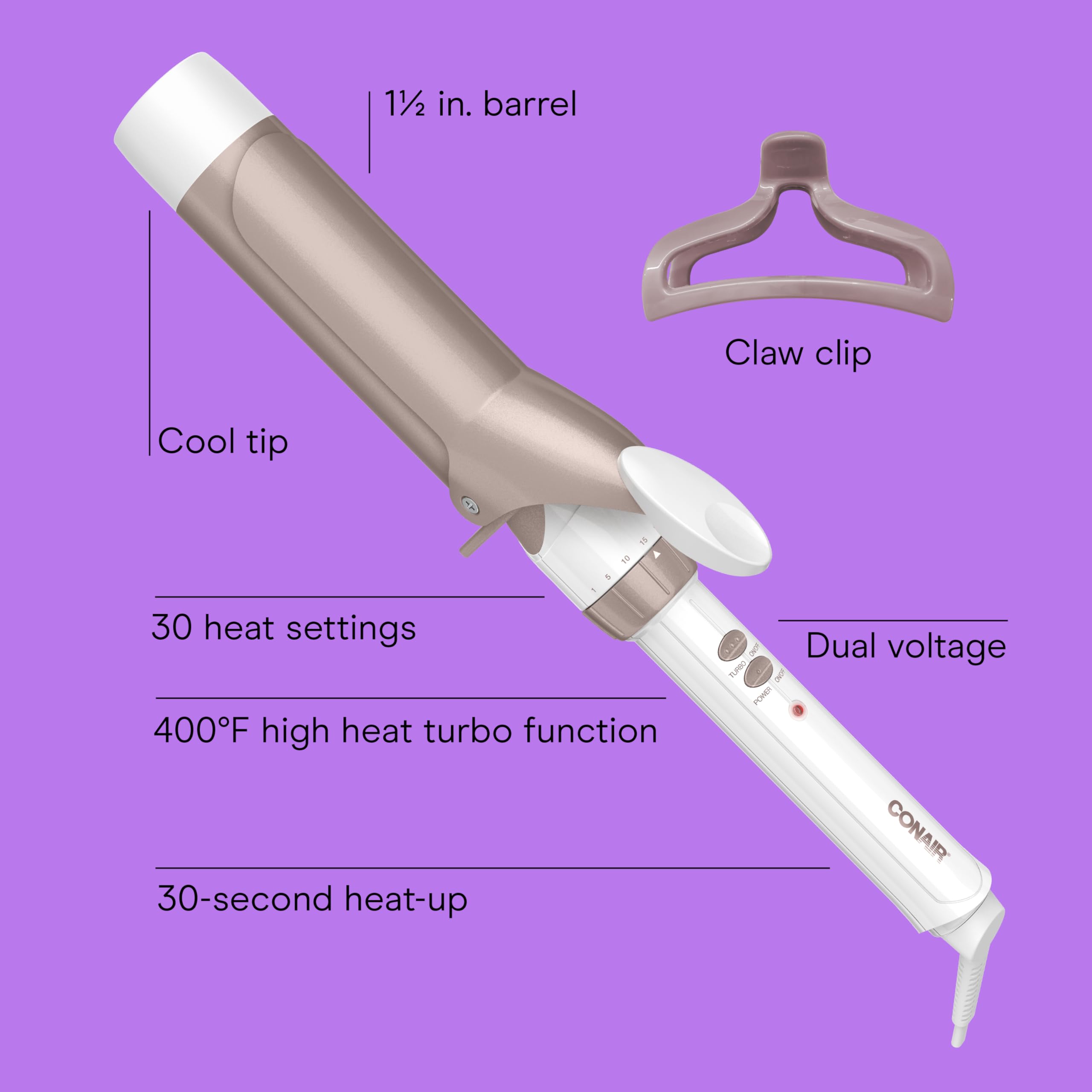 Conair Double Ceramic 1-Inch Curling Iron, 1-Inch Barrel Creates Classic Curls, Hair Curler for Use on Short, Medium, & Long Hair, White/Rose Gold