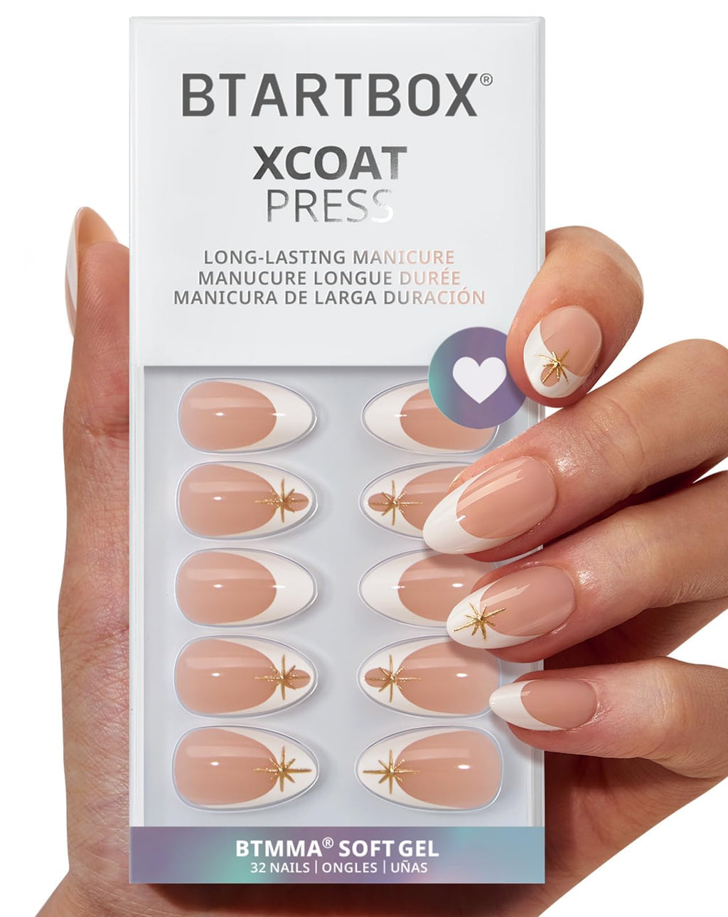 BTArtbox Square Ombre Press On Nails -Soft Gel Press On Nails Short with Nail Glue, 16 Sizes - 32 Reusable Fake Nails Kit, Vanilla Cream
