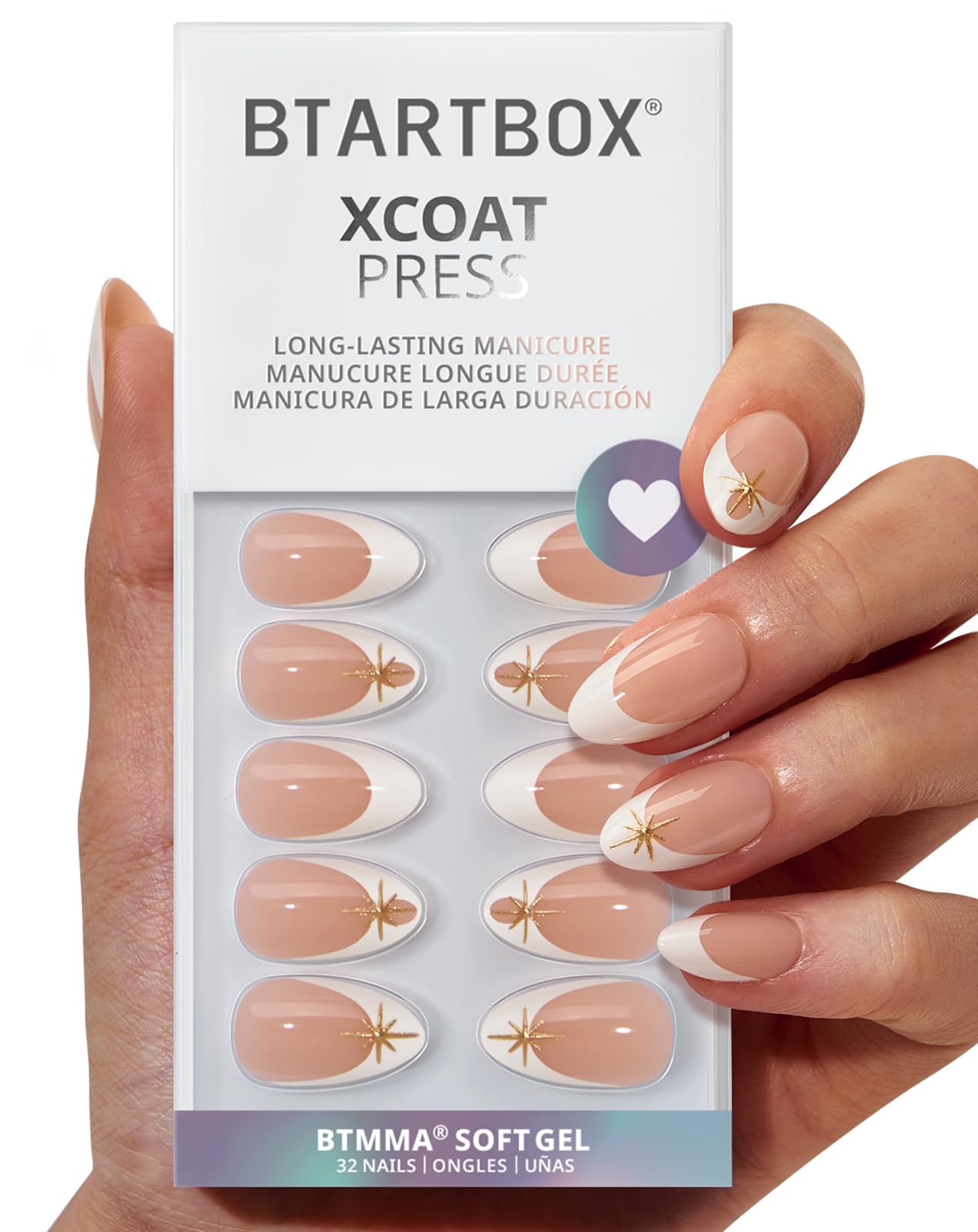 BTArtbox Square Ombre Press On Nails -Soft Gel Press On Nails Short with Nail Glue, 16 Sizes - 32 Reusable Fake Nails Kit, Vanilla Cream