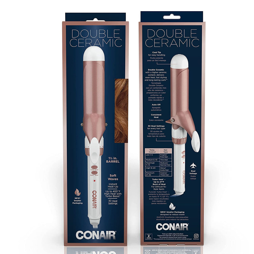 Conair Double Ceramic 1-Inch Curling Iron, 1-Inch Barrel Creates Classic Curls, Hair Curler for Use on Short, Medium, & Long Hair, White/Rose Gold