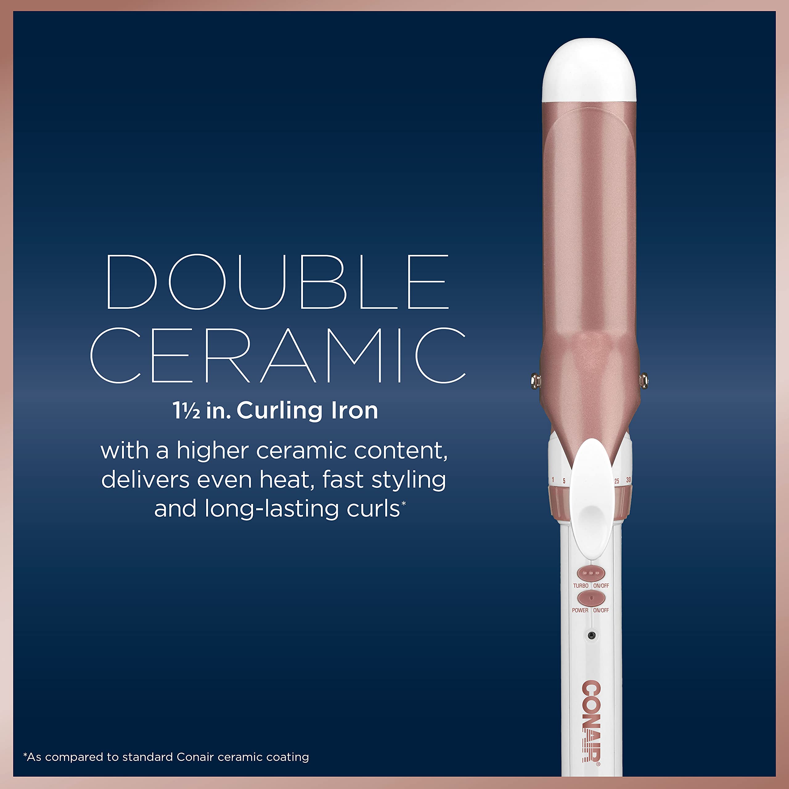 Conair Double Ceramic 1-Inch Curling Iron, 1-Inch Barrel Creates Classic Curls, Hair Curler for Use on Short, Medium, & Long Hair, White/Rose Gold