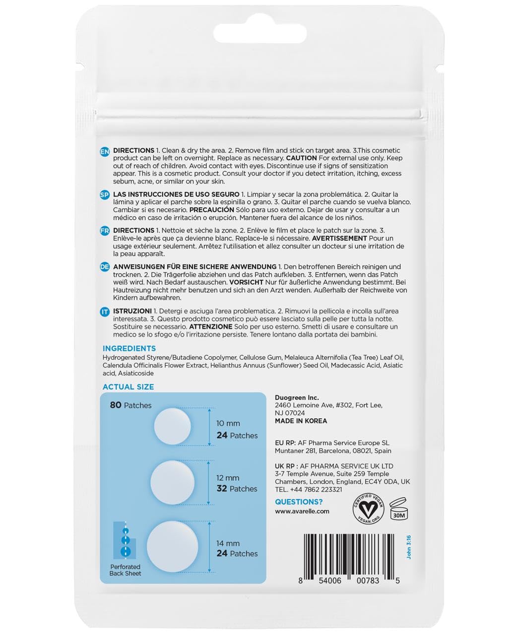 AVARELLE Pimple Patches for Face | Hydrocolloid Acne Patches for Covering Blemishes | Zit Patches with Tea Tree, Calendula, & Cica | HSA Store Eligible Items (10-14 mm, 80 Count)