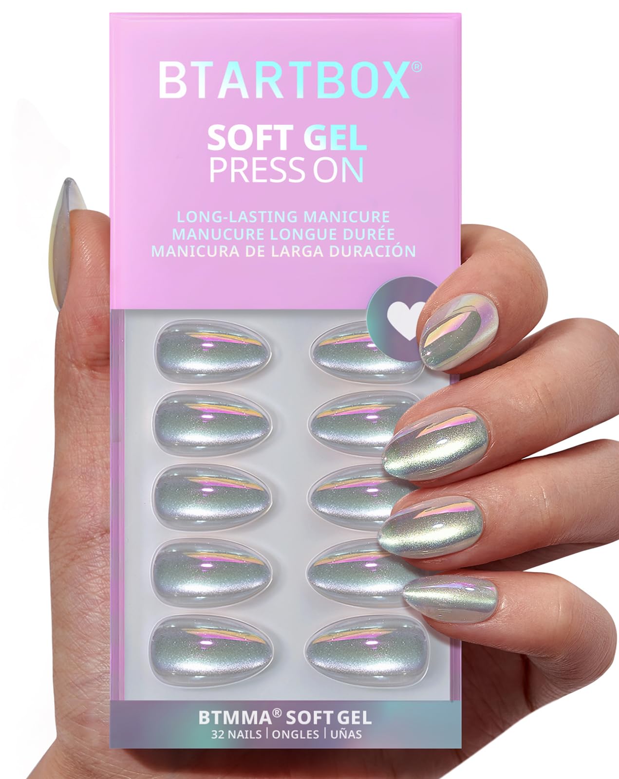BTArtbox Square Ombre Press On Nails -Soft Gel Press On Nails Short with Nail Glue, 16 Sizes - 32 Reusable Fake Nails Kit, Vanilla Cream