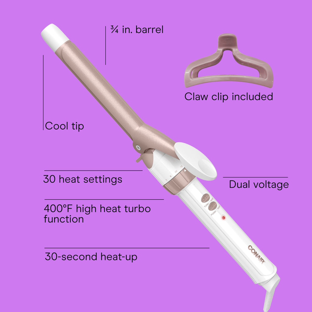 Conair Double Ceramic 1-Inch Curling Iron, 1-Inch Barrel Creates Classic Curls, Hair Curler for Use on Short, Medium, & Long Hair, White/Rose Gold