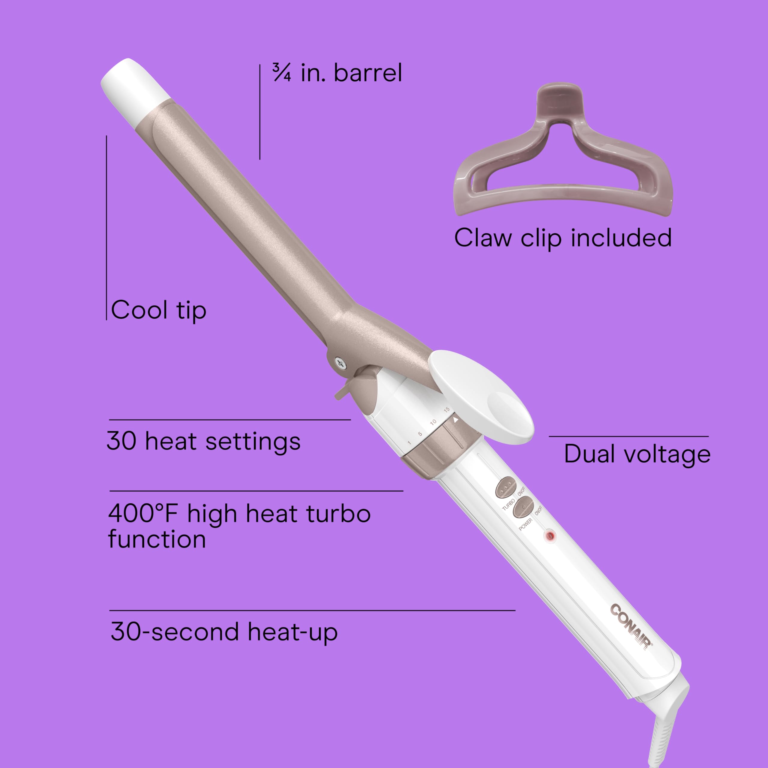 Conair Double Ceramic 1-Inch Curling Iron, 1-Inch Barrel Creates Classic Curls, Hair Curler for Use on Short, Medium, & Long Hair, White/Rose Gold