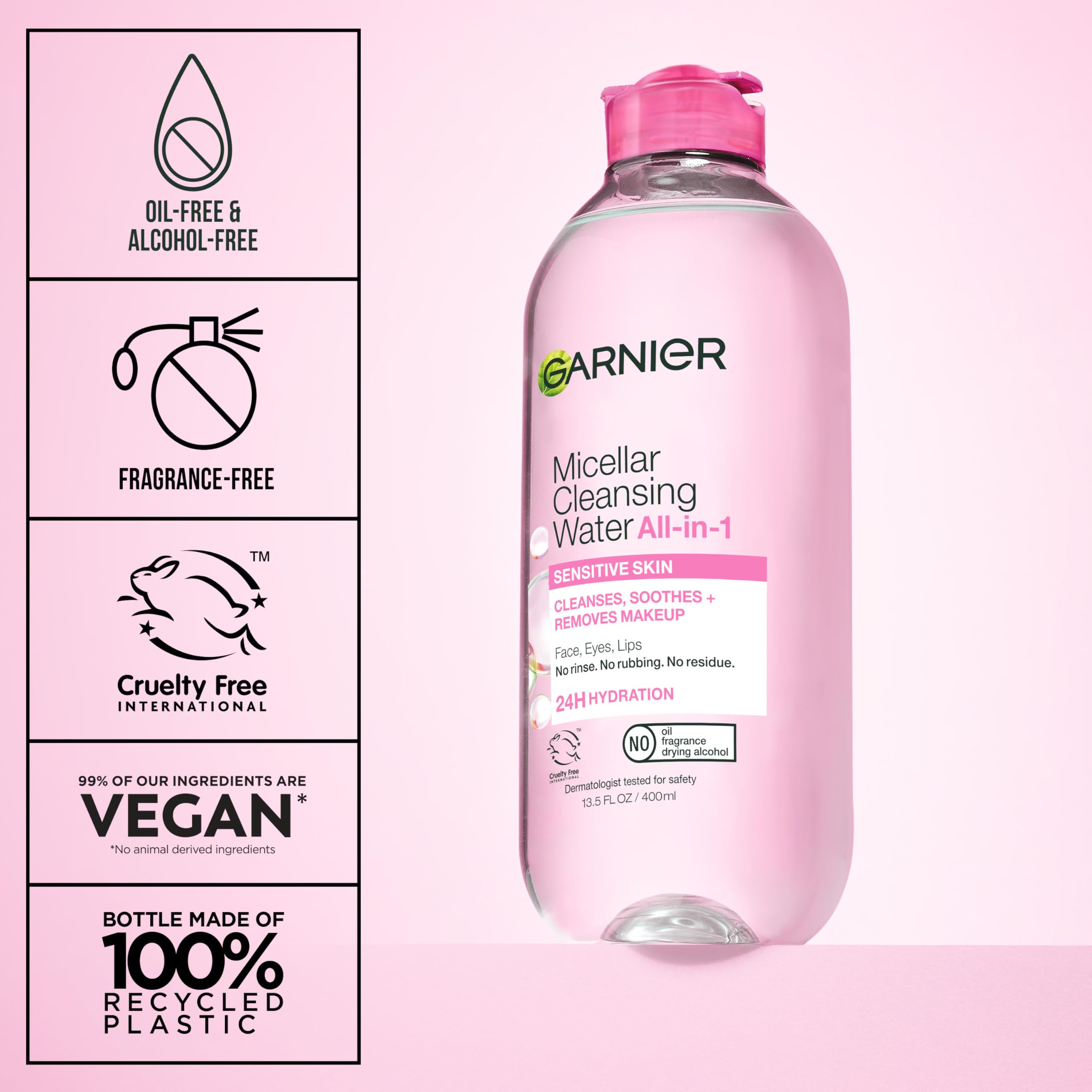 Garnier Micellar Cleansing Water, All-in-1 Makeup Remover and Facial Cleanser, For All Skin Types, 3.4 Fl Oz (100mL), 1 Count (Packaging May Vary)