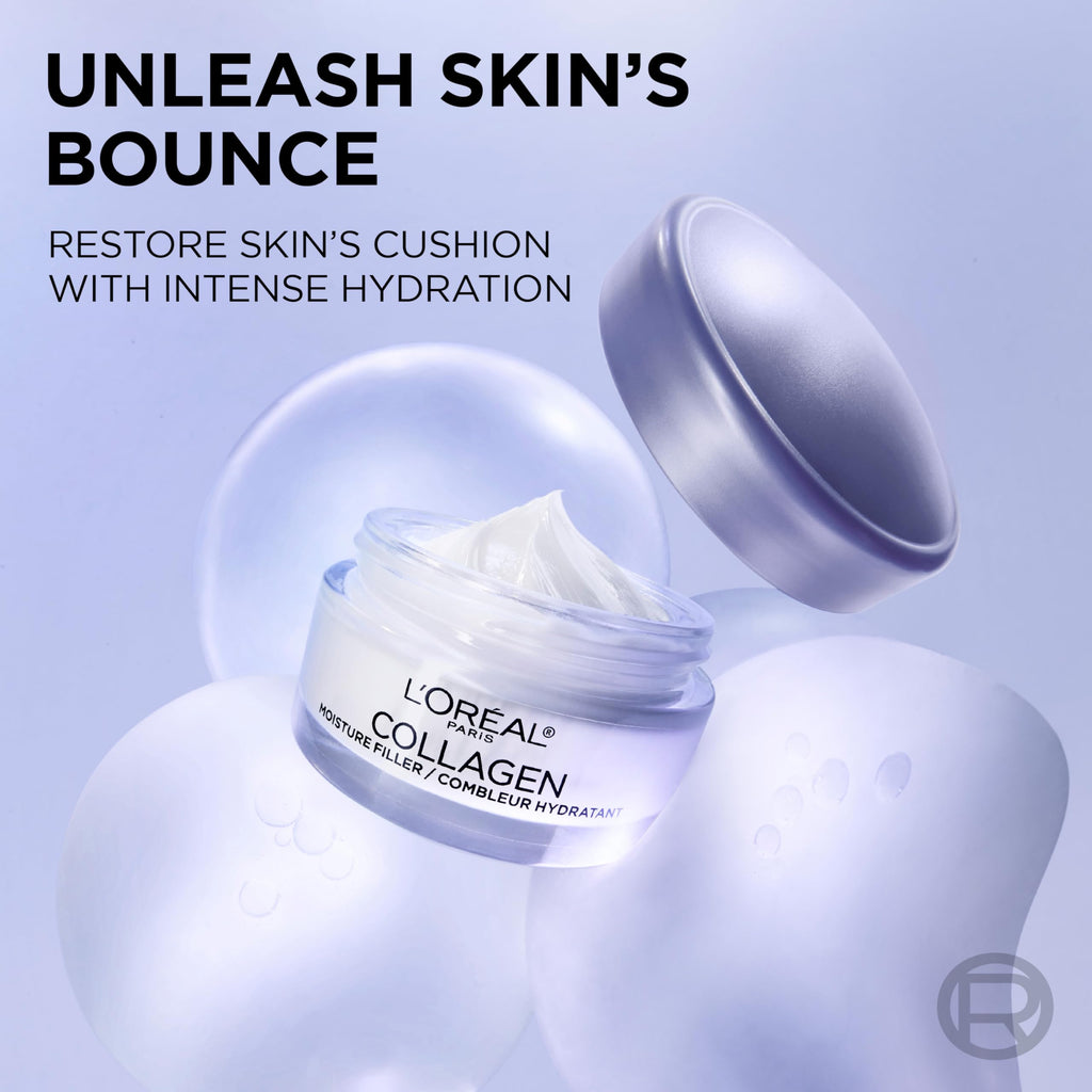L'Oreal Paris Collagen Moisture Filler Face Cream, Anti-Aging Face Moisturizer, Non-Greasy Fragrance Free Skin Care Formula For Up to 48HR Hydration, 3.4 Oz