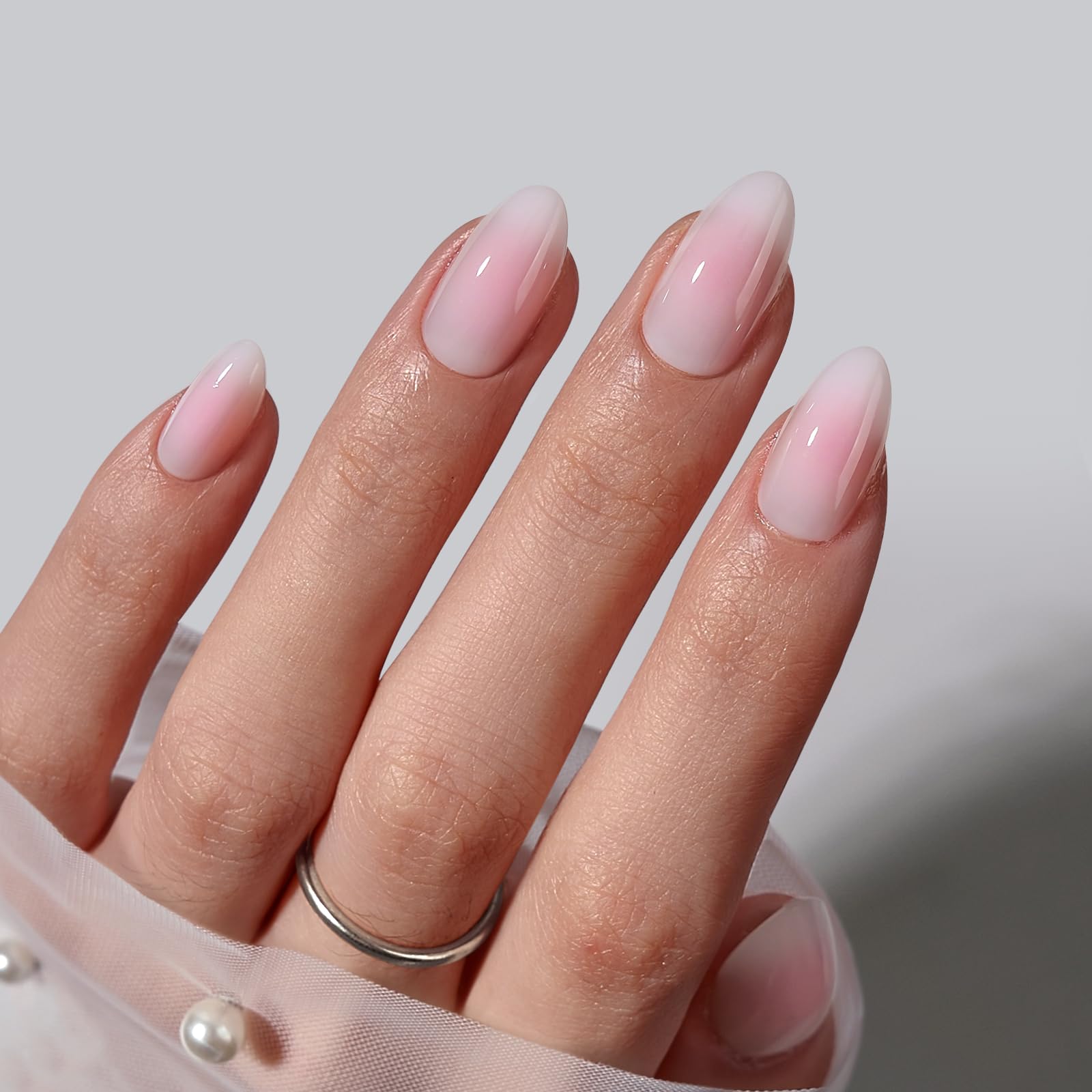 BTArtbox Square Ombre Press On Nails -Soft Gel Press On Nails Short with Nail Glue, 16 Sizes - 32 Reusable Fake Nails Kit, Vanilla Cream
