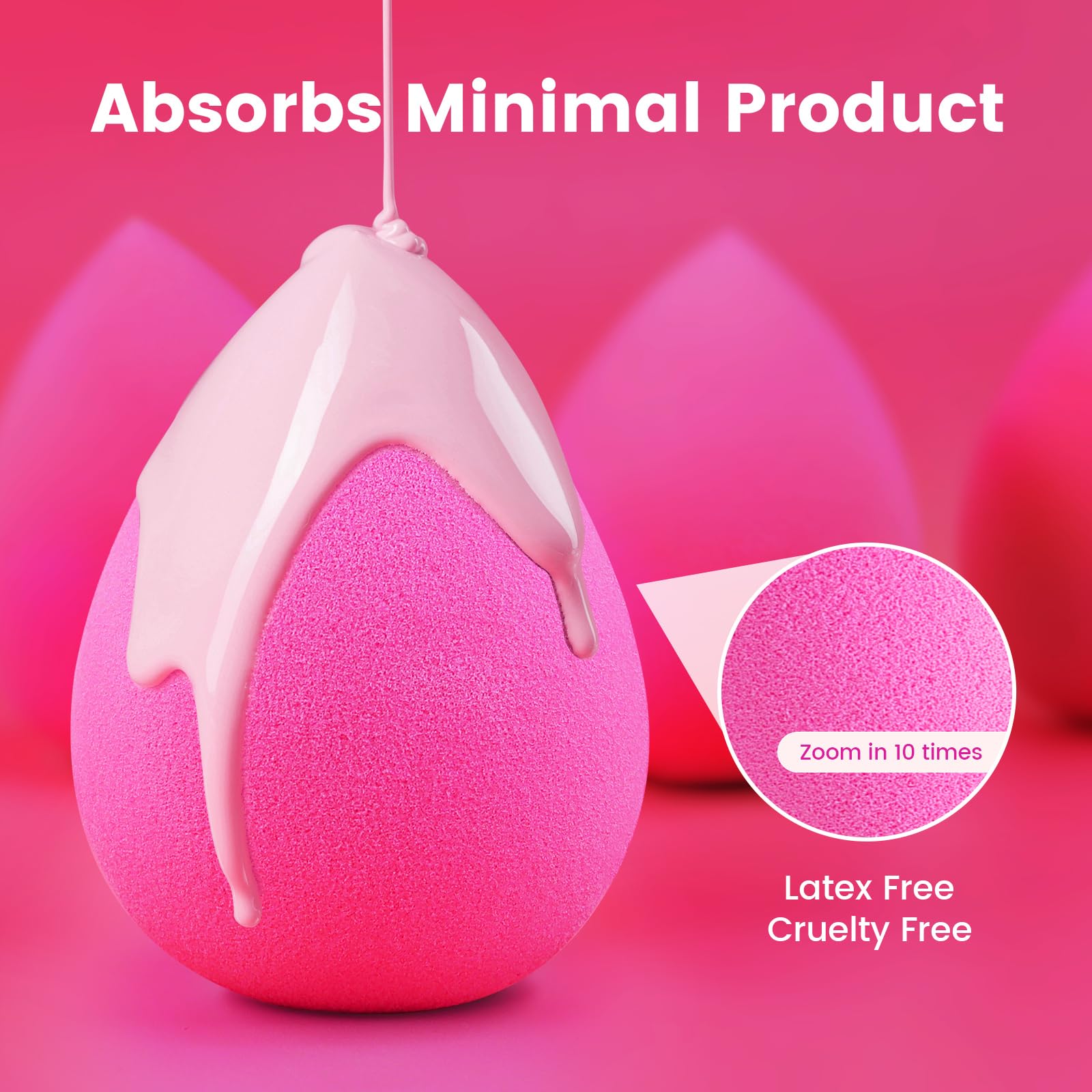 BEAKEY Makeup Sponge Set 5 Pack Micro Porous Low Absorption Soft Latex Free Foundation Beauty Sponges & Blenders for Powder Cream