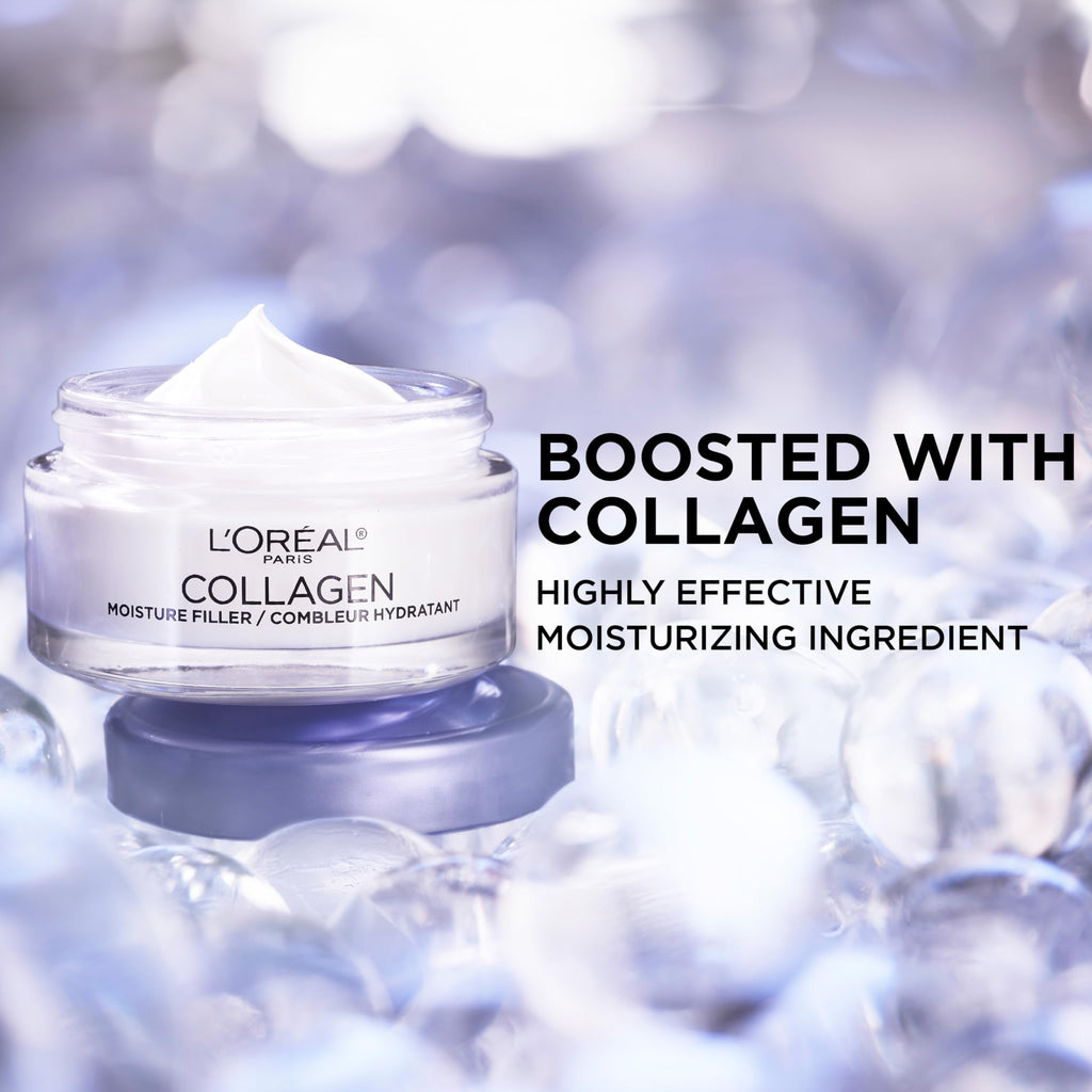 L'Oreal Paris Collagen Moisture Filler Face Cream, Anti-Aging Face Moisturizer, Non-Greasy Fragrance Free Skin Care Formula For Up to 48HR Hydration, 3.4 Oz