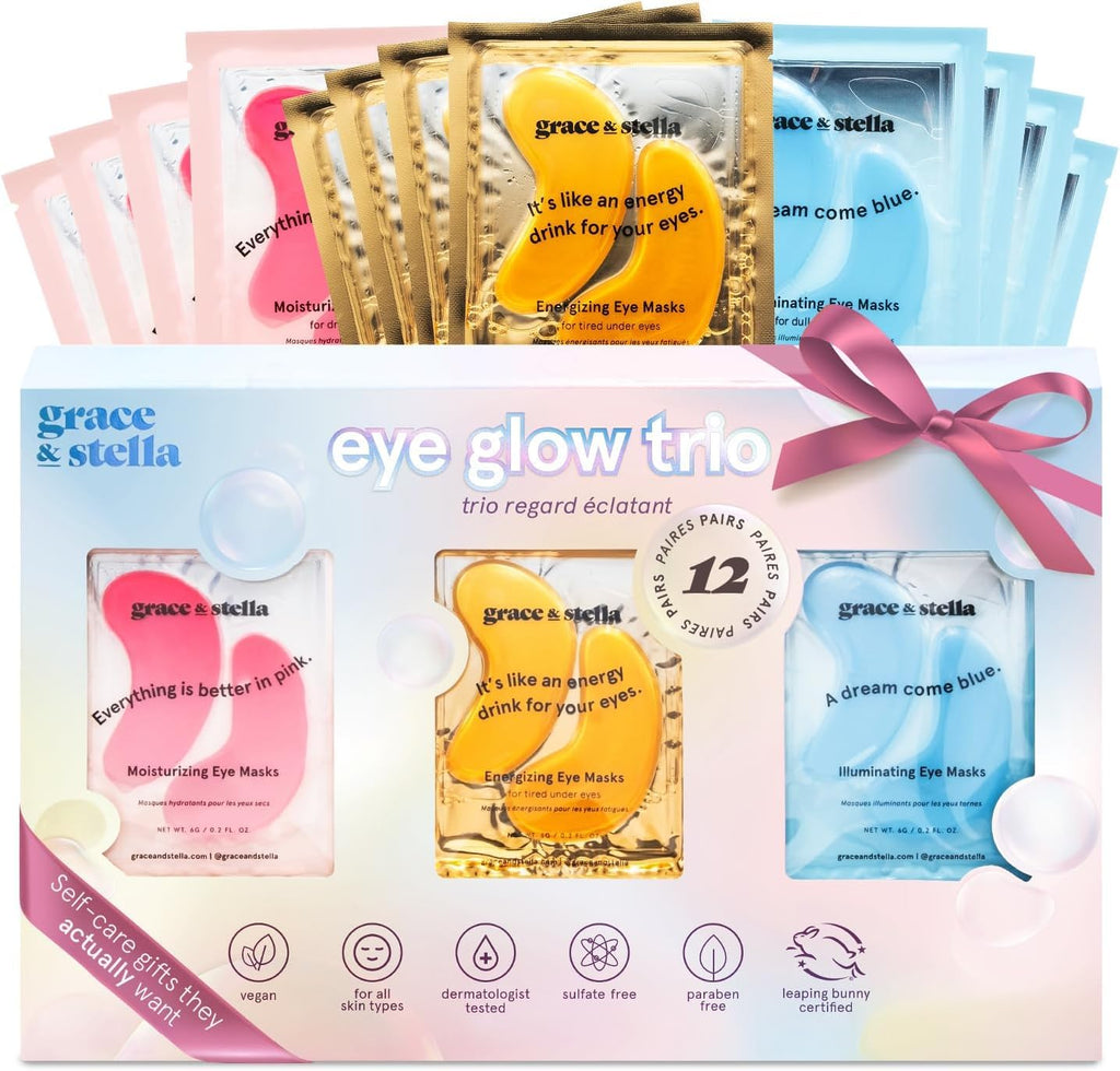 grace & stella Award Winning Under Eye Mask - Reduce Dark Circles, Puffy Eyes, Undereye Bags, Wrinkles - Gel Under Eye Patches - Small Birthday Gifts - Vegan Cruelty-Free (Pink, 6 Pairs)