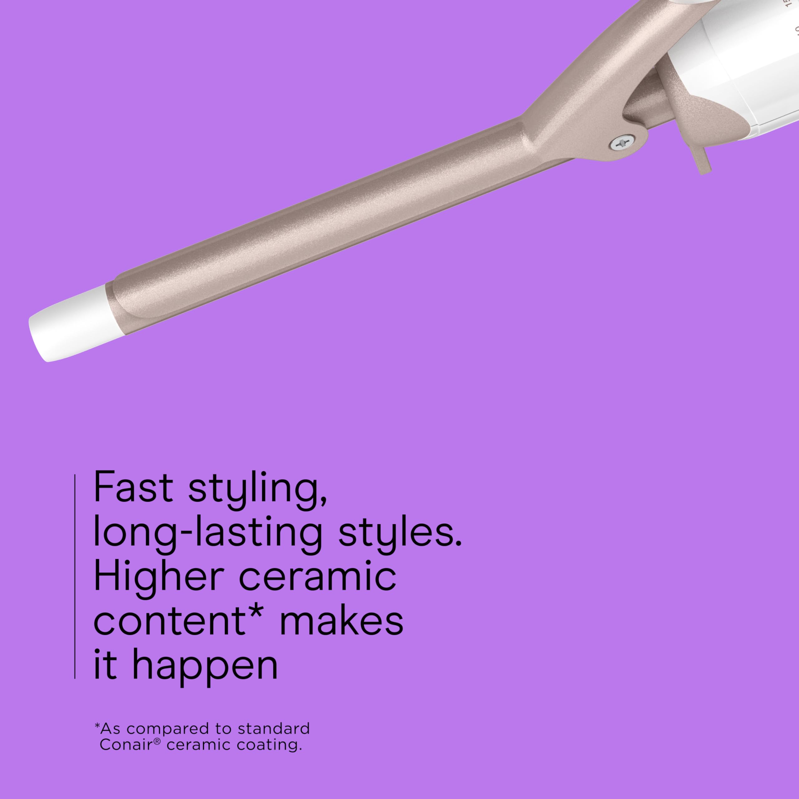 Conair Double Ceramic 1-Inch Curling Iron, 1-Inch Barrel Creates Classic Curls, Hair Curler for Use on Short, Medium, & Long Hair, White/Rose Gold