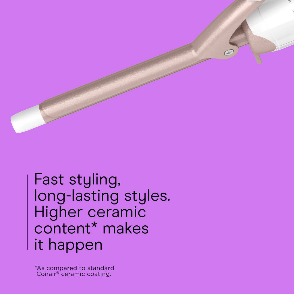 Conair Double Ceramic 1-Inch Curling Iron, 1-Inch Barrel Creates Classic Curls, Hair Curler for Use on Short, Medium, & Long Hair, White/Rose Gold