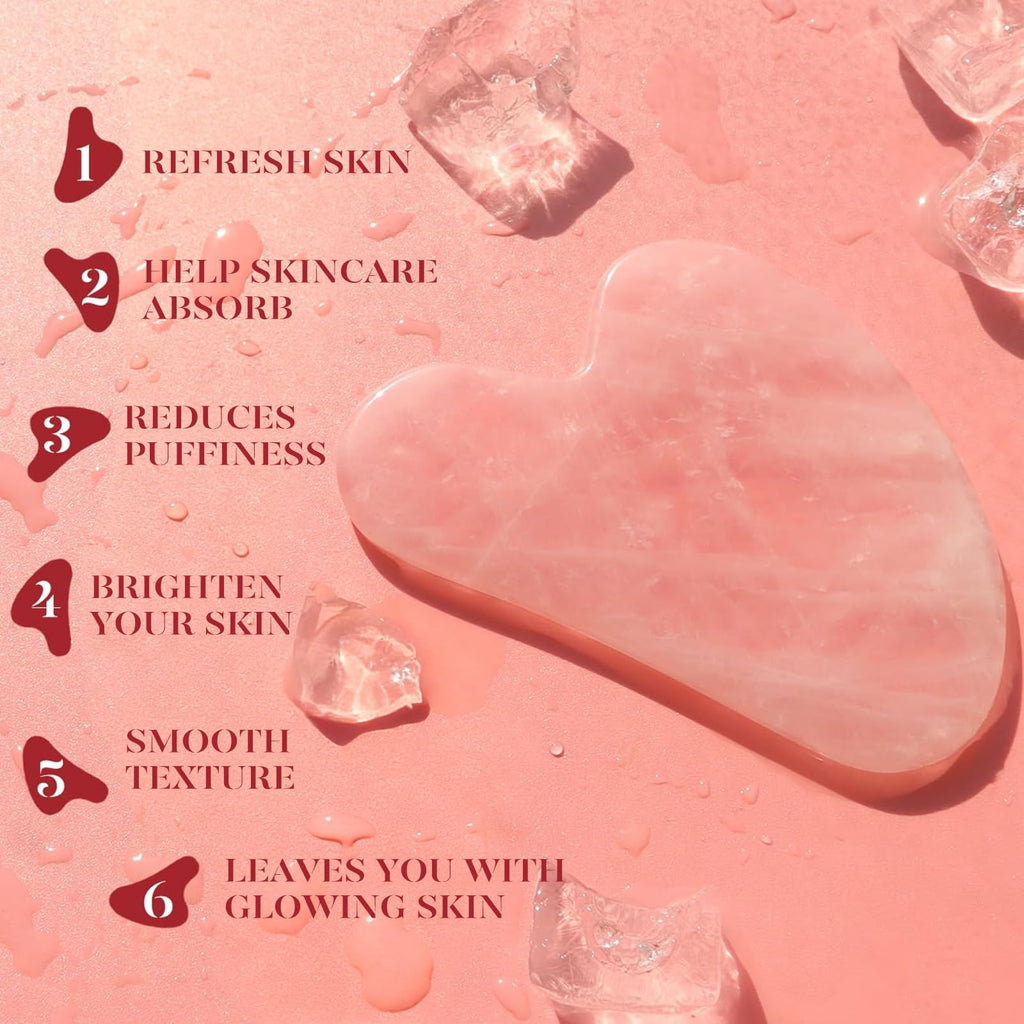 BAIMEI IcyMe Rose Quartz Roller & Gua Sha Set, Cooling Face Roller for Depuffing & Lymphatic Massage, Sculpting Tool for Face, Eyes & Neck, Smooth Skincare Gift for Women and Men
