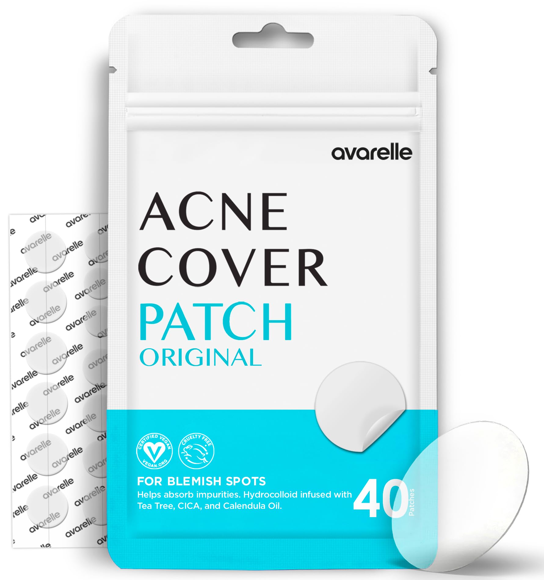 AVARELLE Pimple Patches for Face | Hydrocolloid Acne Patches for Covering Blemishes | Zit Patches with Tea Tree, Calendula, & Cica | HSA Store Eligible Items (10-14 mm, 80 Count)