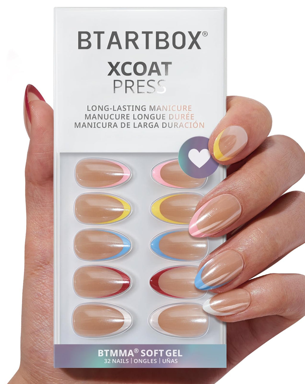 BTArtbox Square Ombre Press On Nails -Soft Gel Press On Nails Short with Nail Glue, 16 Sizes - 32 Reusable Fake Nails Kit, Vanilla Cream