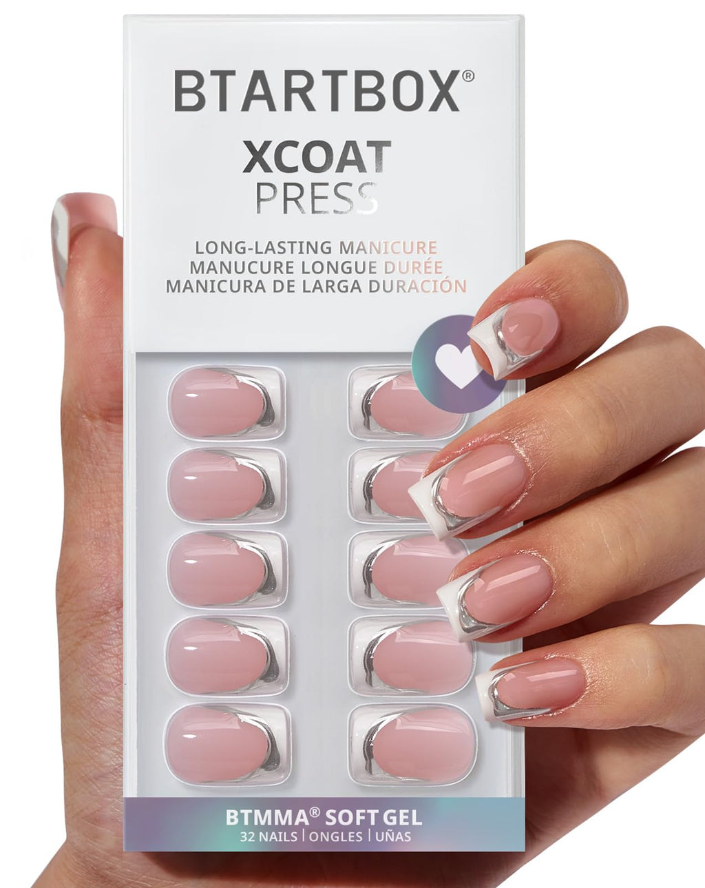 BTArtbox Square Ombre Press On Nails -Soft Gel Press On Nails Short with Nail Glue, 16 Sizes - 32 Reusable Fake Nails Kit, Vanilla Cream