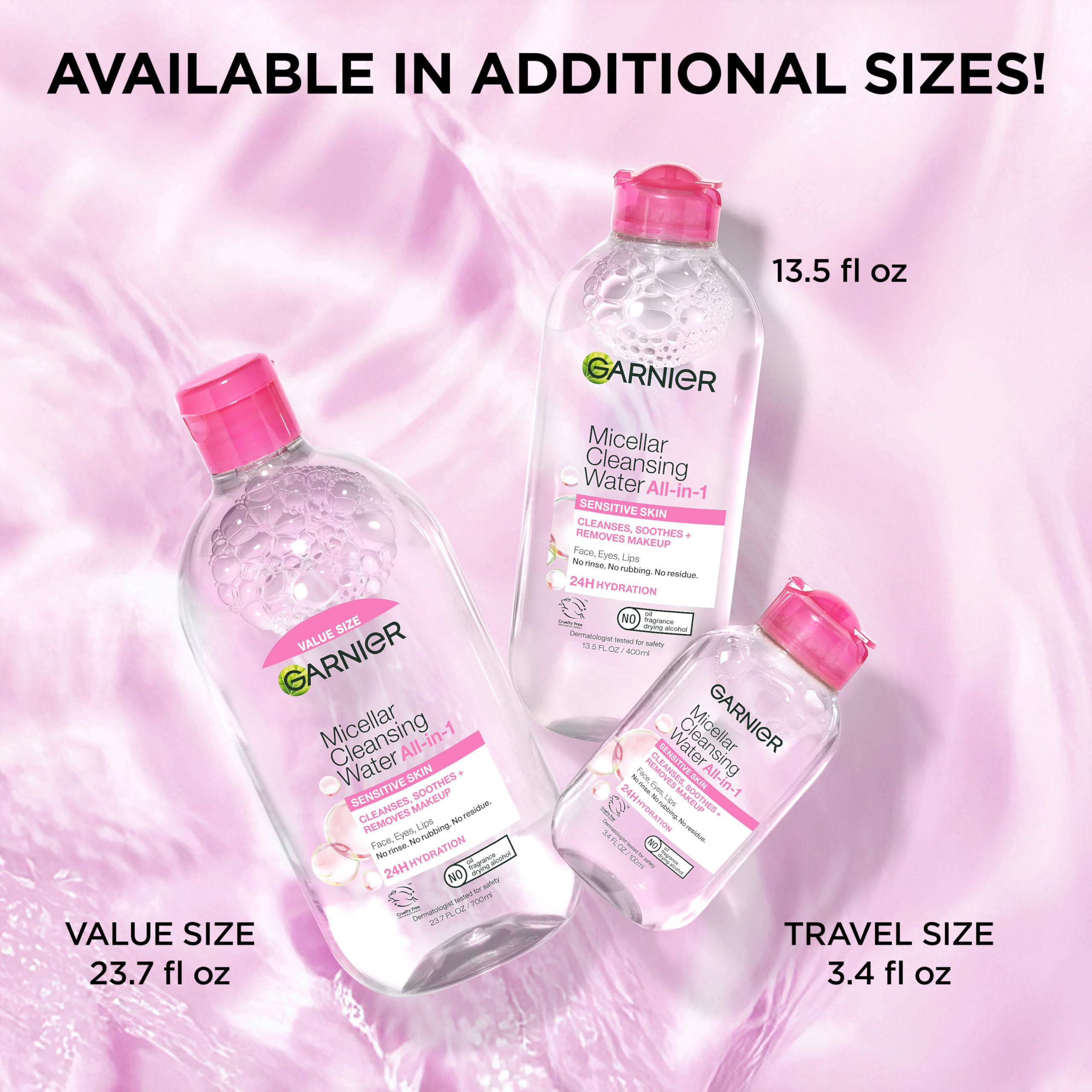 Garnier Micellar Cleansing Water, All-in-1 Makeup Remover and Facial Cleanser, For All Skin Types, 3.4 Fl Oz (100mL), 1 Count (Packaging May Vary)