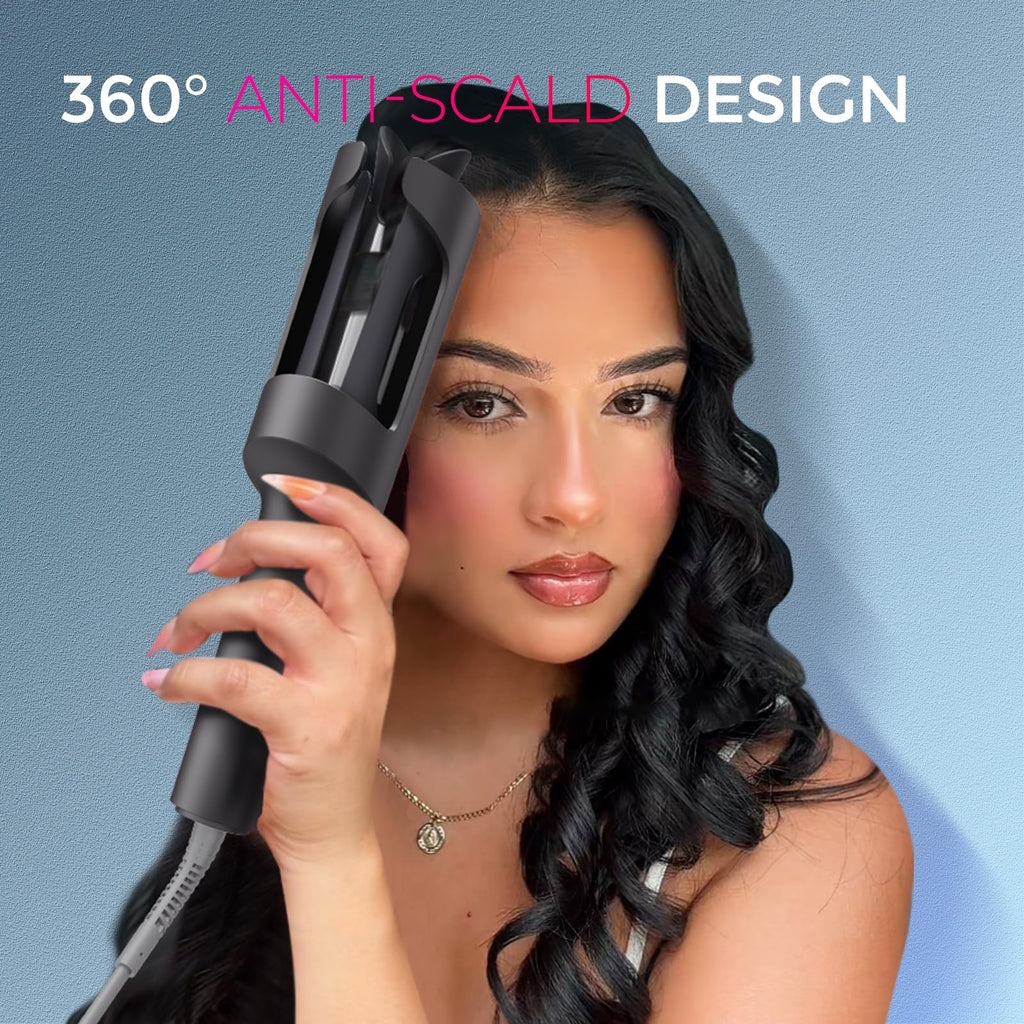 TYMO Automatic Rotating Curling Iron - TYMO CURLPRO Beach Waves Curling Wand, Portable Hair Curler, 500 Million Ionic, Dual Voltage & Lightweight for Travel, Ceramic Coating, 1 Inch, Pink