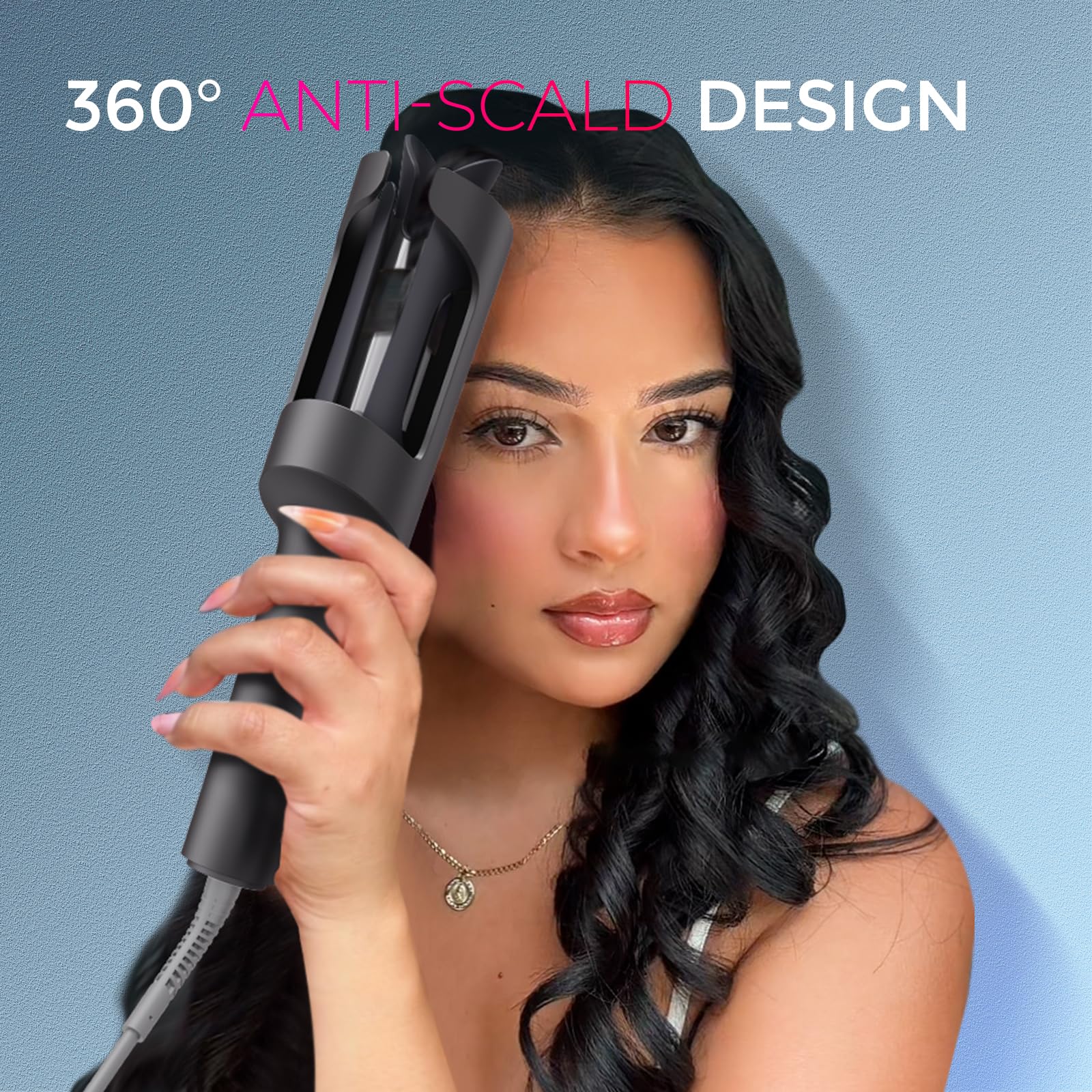 TYMO Automatic Rotating Curling Iron - TYMO CURLPRO Beach Waves Curling Wand, Portable Hair Curler, 500 Million Ionic, Dual Voltage & Lightweight for Travel, Ceramic Coating, 1 Inch, Pink
