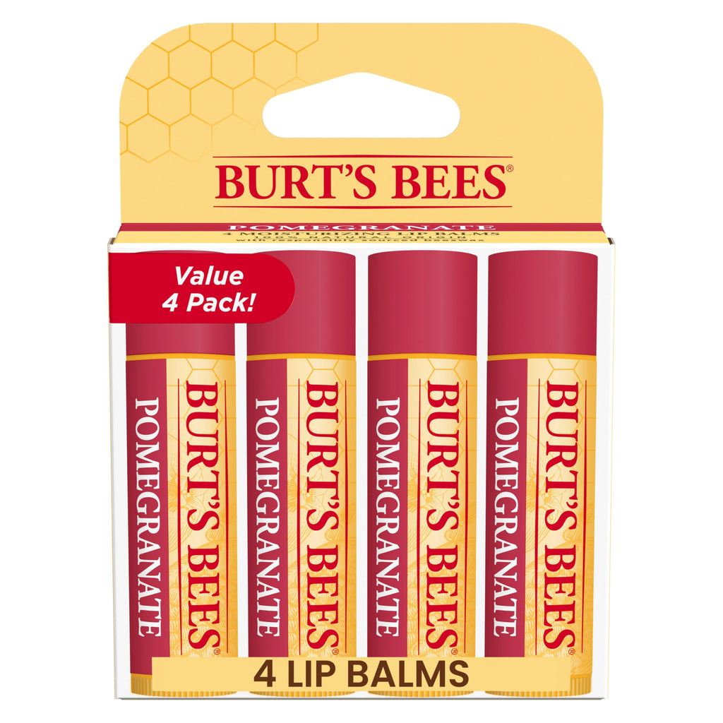 Burt's Bees Lip Balm, Beeswax, Strawberry, Coconut and Pear, and Vanilla Bean Pack, With Responsibly Sourced Beeswax, Tint-Free, Natural Lip Treatment, 4 Tubes, 0.15 oz.