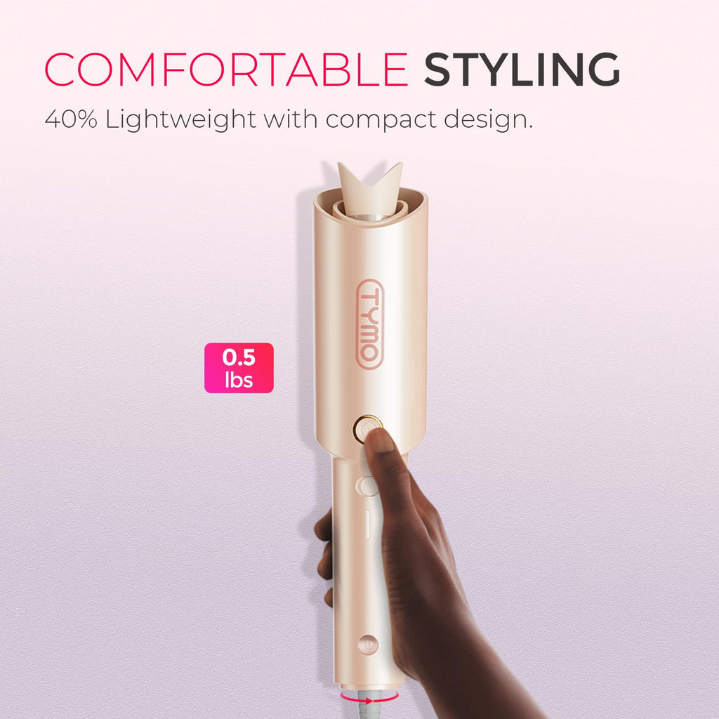 TYMO Automatic Rotating Curling Iron - TYMO CURLPRO Beach Waves Curling Wand, Portable Hair Curler, 500 Million Ionic, Dual Voltage & Lightweight for Travel, Ceramic Coating, 1 Inch, Pink