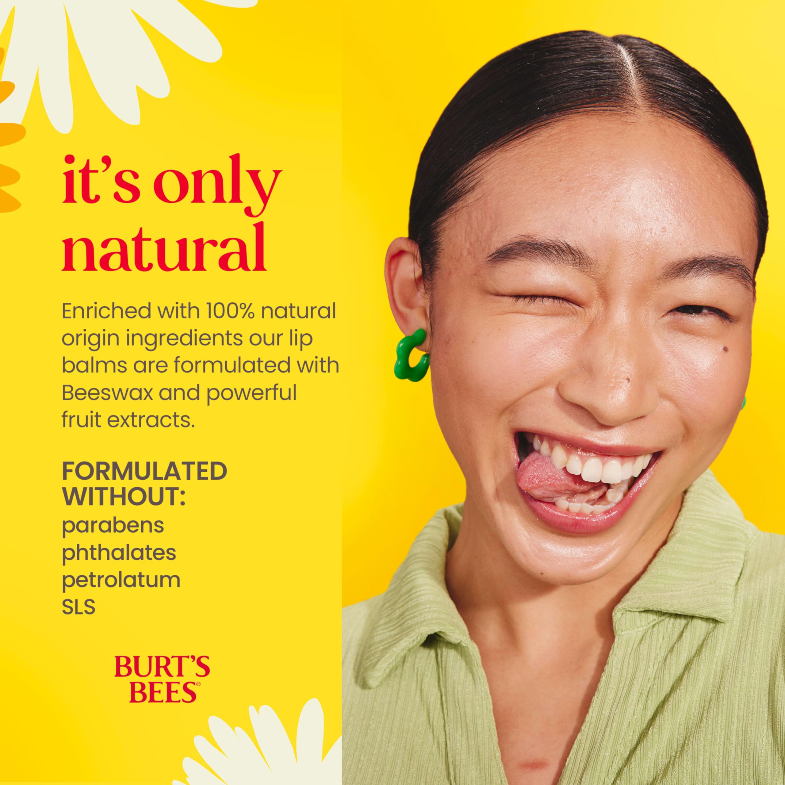 Burt's Bees Lip Balm, Beeswax, Strawberry, Coconut and Pear, and Vanilla Bean Pack, With Responsibly Sourced Beeswax, Tint-Free, Natural Lip Treatment, 4 Tubes, 0.15 oz.