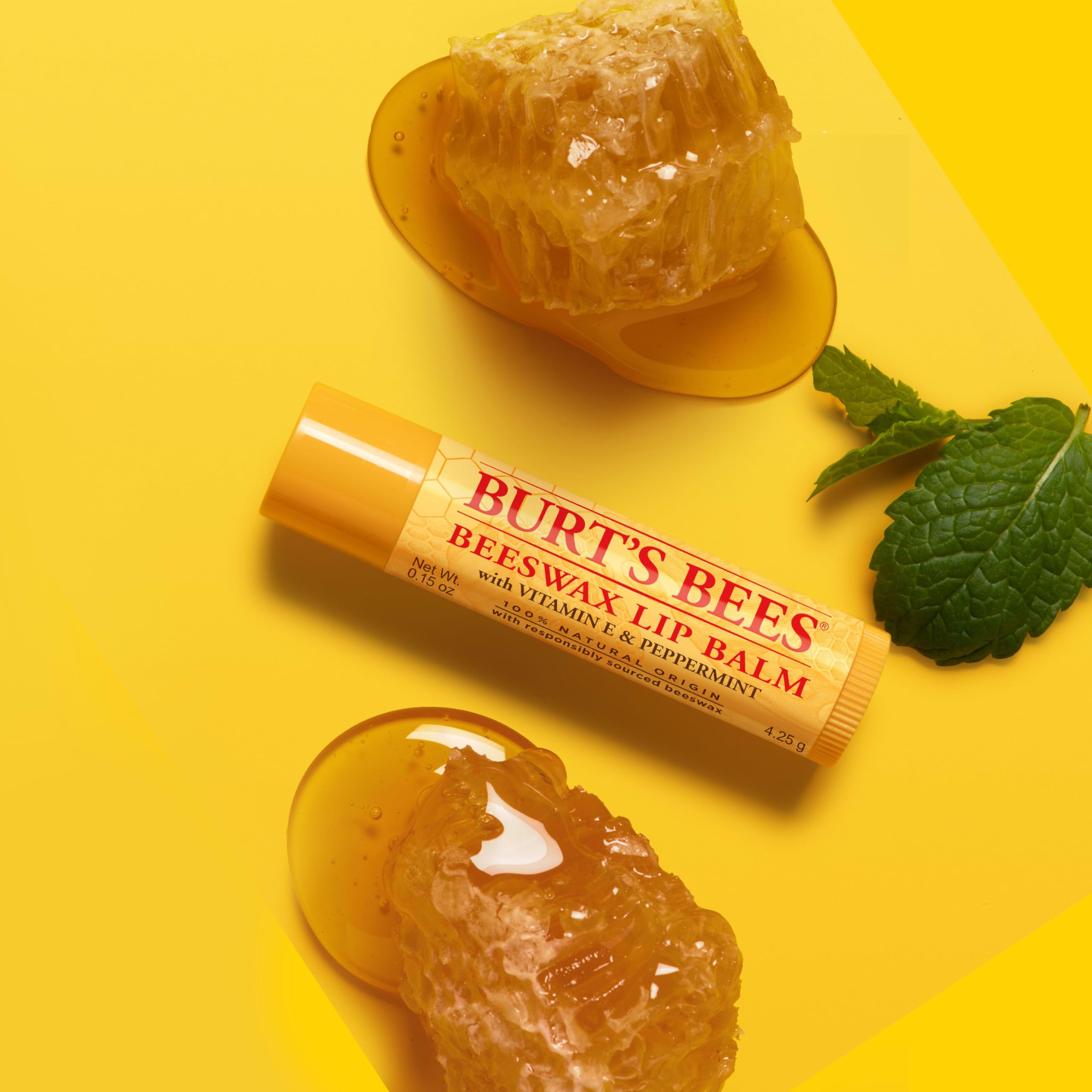 Burt's Bees Lip Balm, Beeswax, Strawberry, Coconut and Pear, and Vanilla Bean Pack, With Responsibly Sourced Beeswax, Tint-Free, Natural Lip Treatment, 4 Tubes, 0.15 oz.