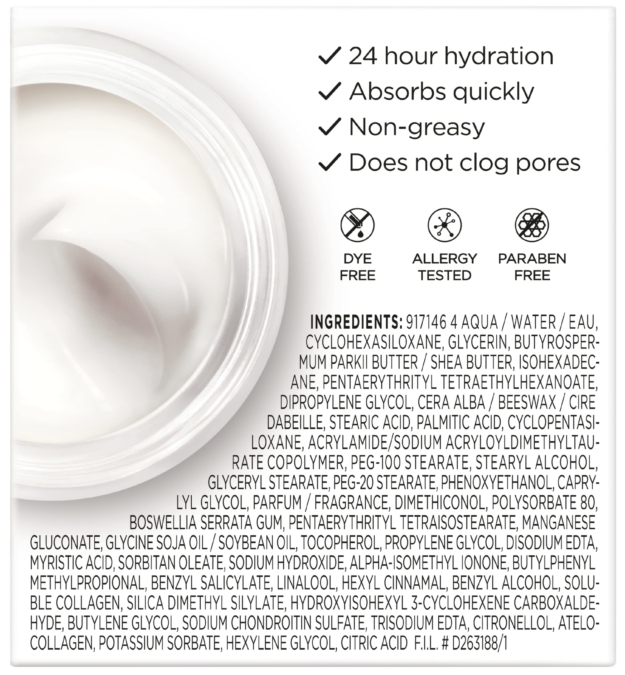 L'Oreal Paris Collagen Moisture Filler Face Cream, Anti-Aging Face Moisturizer, Non-Greasy Fragrance Free Skin Care Formula For Up to 48HR Hydration, 3.4 Oz