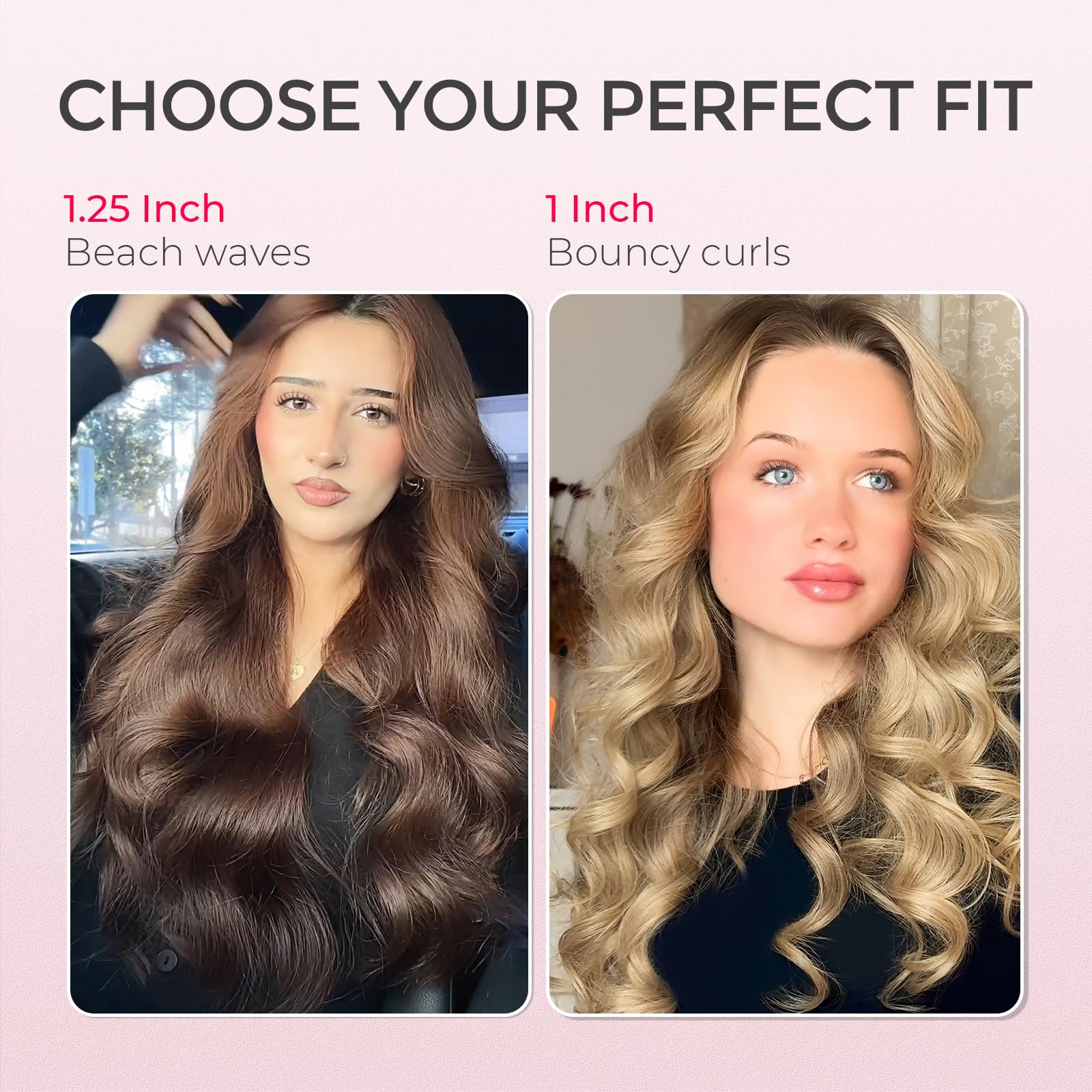 TYMO Automatic Rotating Curling Iron - TYMO CURLPRO Beach Waves Curling Wand, Portable Hair Curler, 500 Million Ionic, Dual Voltage & Lightweight for Travel, Ceramic Coating, 1 Inch, Pink