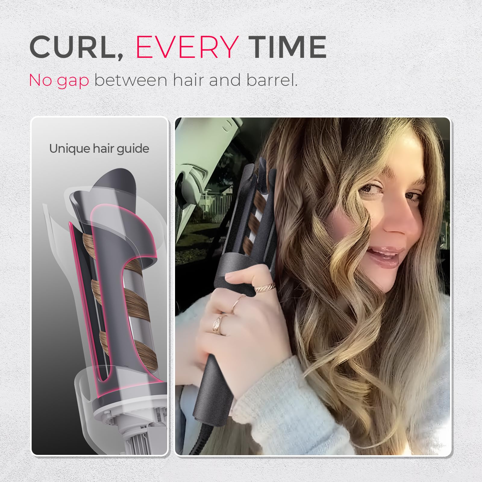 TYMO Automatic Rotating Curling Iron - TYMO CURLPRO Beach Waves Curling Wand, Portable Hair Curler, 500 Million Ionic, Dual Voltage & Lightweight for Travel, Ceramic Coating, 1 Inch, Pink