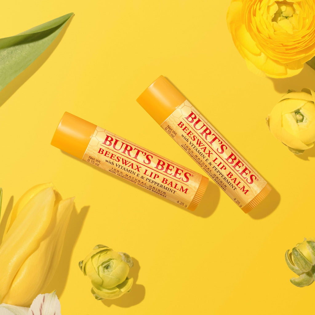 Burt's Bees Lip Balm, Beeswax, Strawberry, Coconut and Pear, and Vanilla Bean Pack, With Responsibly Sourced Beeswax, Tint-Free, Natural Lip Treatment, 4 Tubes, 0.15 oz.