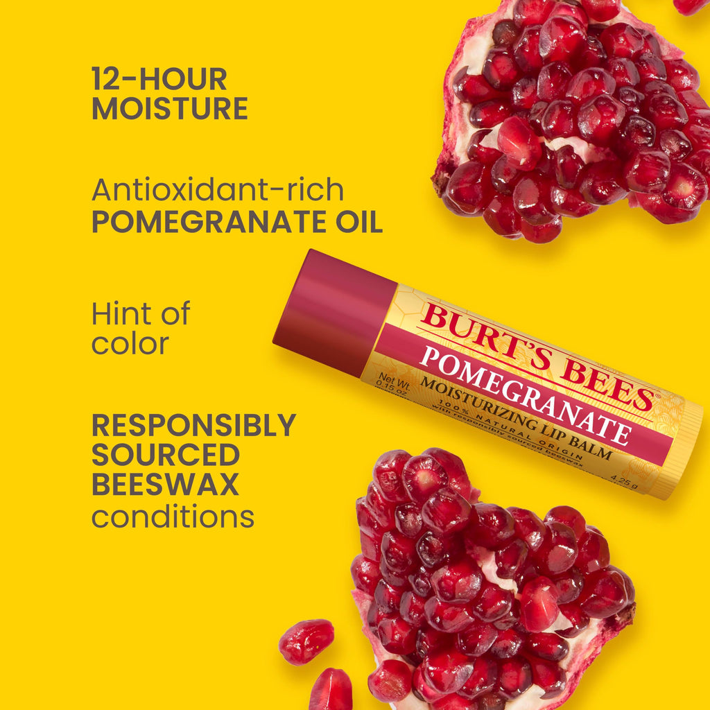 Burt's Bees Lip Balm, Beeswax, Strawberry, Coconut and Pear, and Vanilla Bean Pack, With Responsibly Sourced Beeswax, Tint-Free, Natural Lip Treatment, 4 Tubes, 0.15 oz.