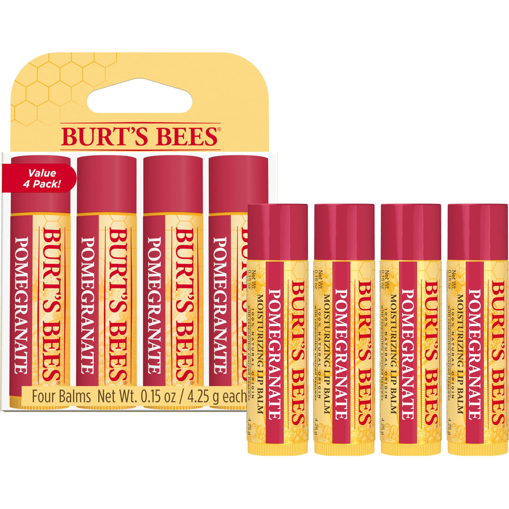 Burt's Bees Lip Balm, Beeswax, Strawberry, Coconut and Pear, and Vanilla Bean Pack, With Responsibly Sourced Beeswax, Tint-Free, Natural Lip Treatment, 4 Tubes, 0.15 oz.