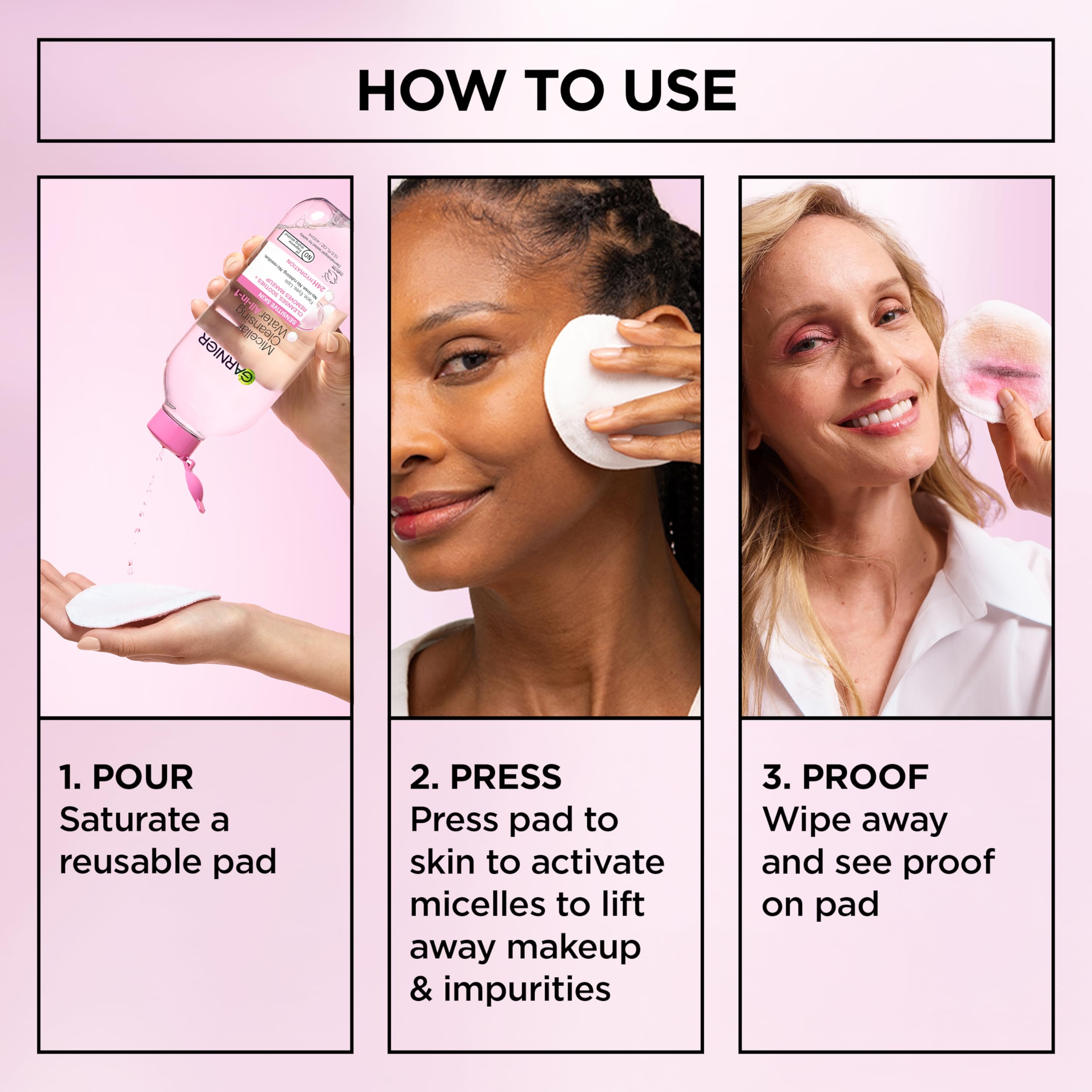 Garnier Micellar Cleansing Water, All-in-1 Makeup Remover and Facial Cleanser, For All Skin Types, 3.4 Fl Oz (100mL), 1 Count (Packaging May Vary)