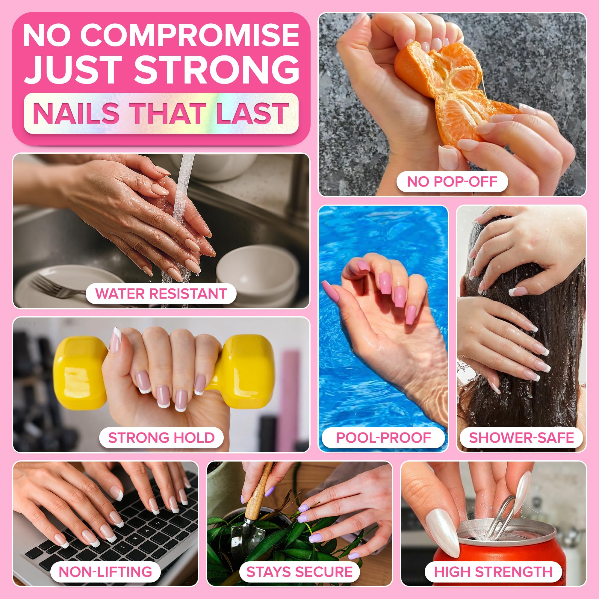 Super Strong Nail Glue for Press On Nails, Nail Tips & Acrylic Nails (8ml) NYK1 NailBond Brush On Glue for Press Ons, Tips & Acrylics - Long Lasting, Maximum Strength, Mess-Free Application
