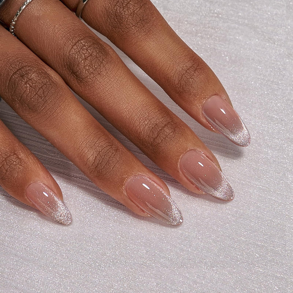 BTArtbox Square Ombre Press On Nails -Soft Gel Press On Nails Short with Nail Glue, 16 Sizes - 32 Reusable Fake Nails Kit, Vanilla Cream