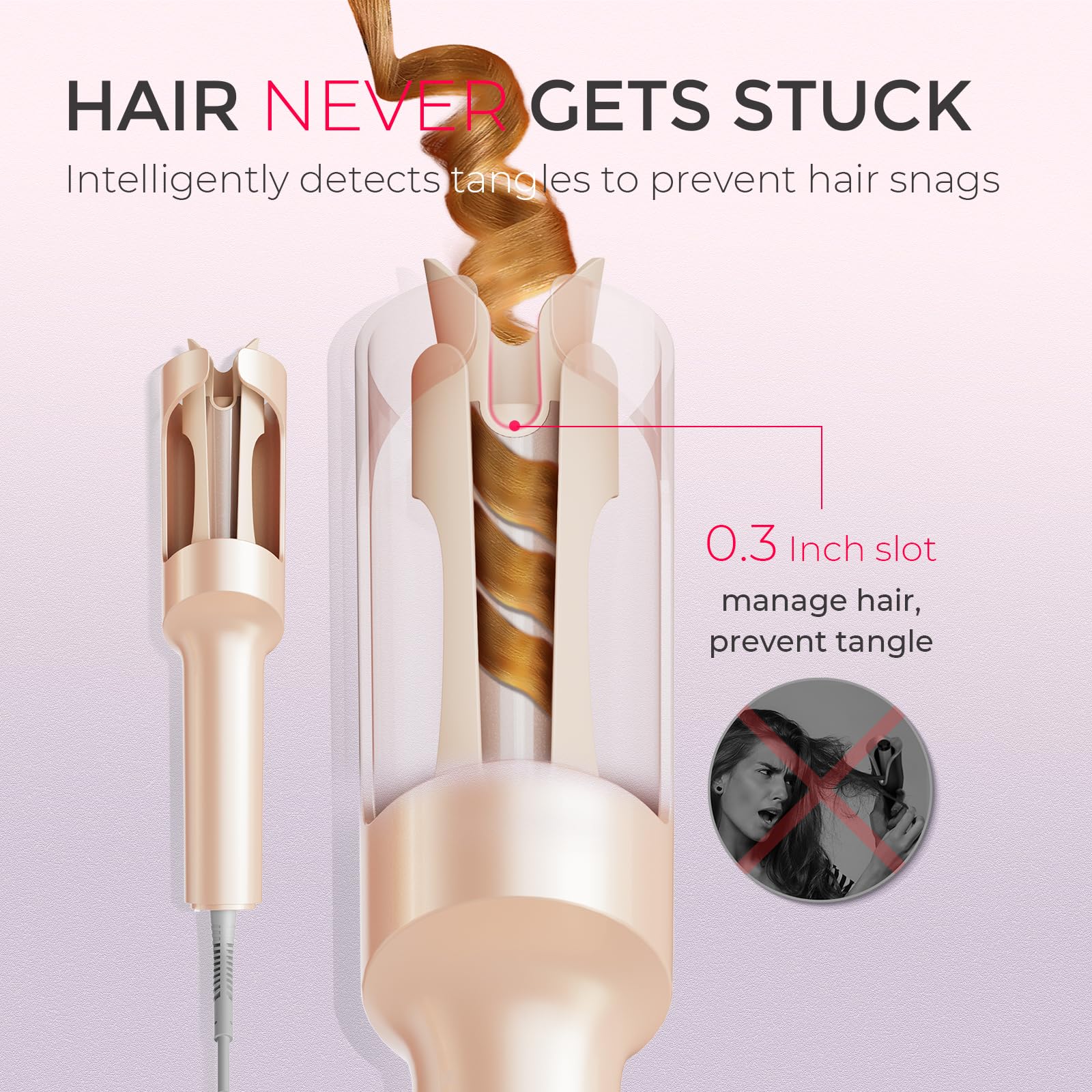 TYMO Automatic Rotating Curling Iron - TYMO CURLPRO Beach Waves Curling Wand, Portable Hair Curler, 500 Million Ionic, Dual Voltage & Lightweight for Travel, Ceramic Coating, 1 Inch, Pink
