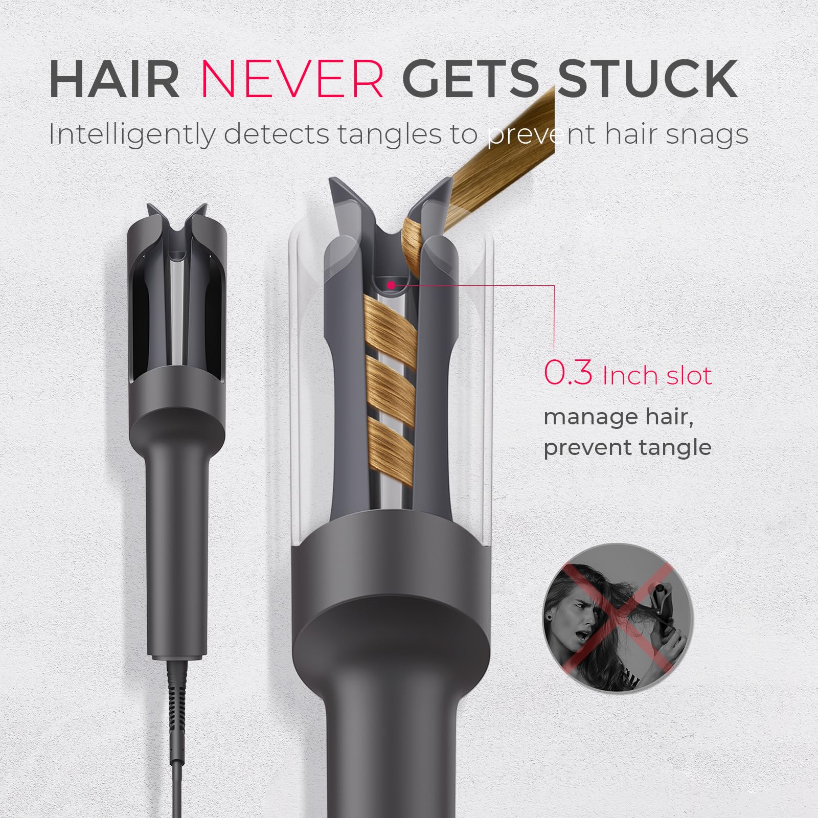 TYMO Automatic Rotating Curling Iron - TYMO CURLPRO Beach Waves Curling Wand, Portable Hair Curler, 500 Million Ionic, Dual Voltage & Lightweight for Travel, Ceramic Coating, 1 Inch, Pink