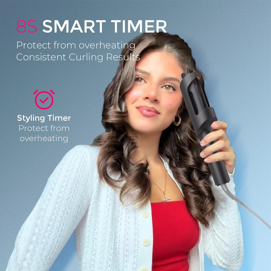 TYMO Automatic Rotating Curling Iron - TYMO CURLPRO Beach Waves Curling Wand, Portable Hair Curler, 500 Million Ionic, Dual Voltage & Lightweight for Travel, Ceramic Coating, 1 Inch, Pink
